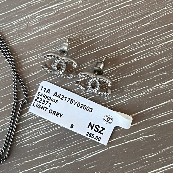 Chanel CC Classic Timeless Necklace and Earrings Crystal Set Silvery - Picture 6 of 7